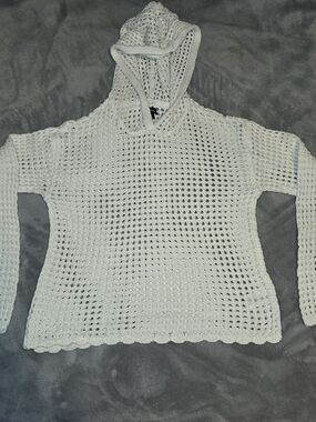 Art Class Women’s White Crochet Hooded Sweater SZ XL 14